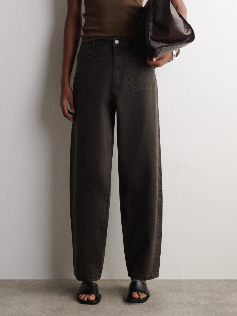 COS Patch Pocket High Rise Straight Leg Jeans Brown Minimalist 12/33"W
